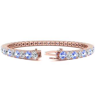 9 Carat Tanzanite and Diamond Tennis Bracelet In 14 Karat Rose Gold, 7 Inches