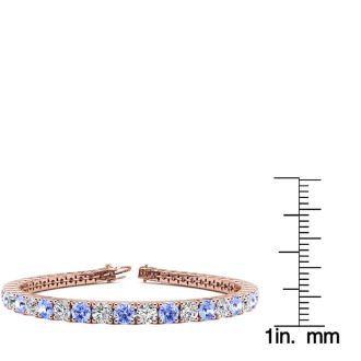 9 Carat Tanzanite and Diamond Tennis Bracelet In 14 Karat Rose Gold, 7 Inches