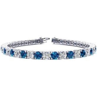 11 1/5 Carat Blue and White Diamond Tennis Bracelet In 14 Karat White Gold, 8 1/2 Inches