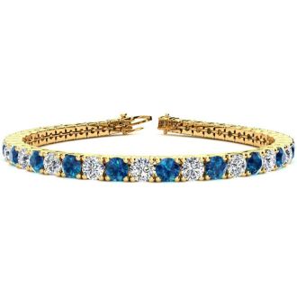 9 1/2 Carat Blue and White Diamond Tennis Bracelet In 14 Karat Yellow Gold, 7 Inches