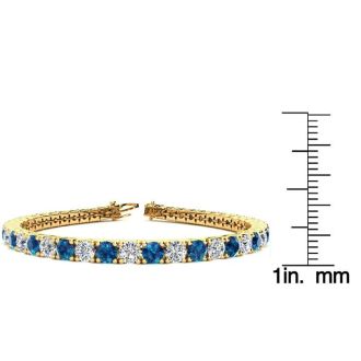 9 1/2 Carat Blue and White Diamond Tennis Bracelet In 14 Karat Yellow Gold, 7 Inches
