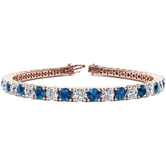 7 3/4 Carat Blue and White Diamond Tennis Bracelet In 14 Karat Rose Gold, 6 Inches