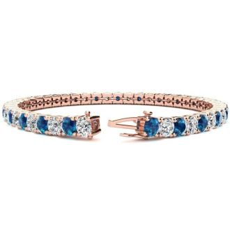 7 3/4 Carat Blue and White Diamond Tennis Bracelet In 14 Karat Rose Gold, 6 Inches