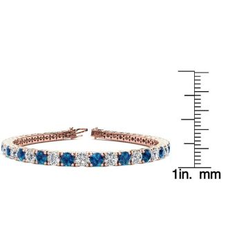 7 3/4 Carat Blue and White Diamond Tennis Bracelet In 14 Karat Rose Gold, 6 Inches