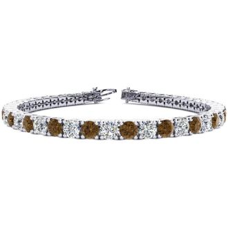 9 1/2 Carat Chocolate Bar Brown Champagne and White Diamond Tennis Bracelet In 14 Karat White Gold, 7 Inches