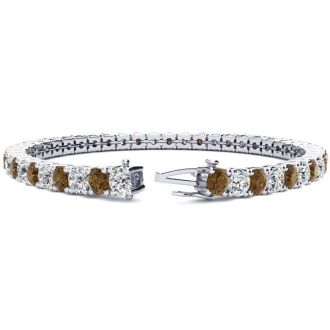 9 1/2 Carat Chocolate Bar Brown Champagne and White Diamond Tennis Bracelet In 14 Karat White Gold, 7 Inches