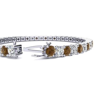 9 1/2 Carat Chocolate Bar Brown Champagne and White Diamond Tennis Bracelet In 14 Karat White Gold, 7 Inches