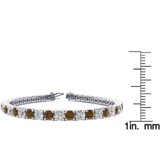9 1/2 Carat Chocolate Bar Brown Champagne and White Diamond Tennis Bracelet In 14 Karat White Gold, 7 Inches