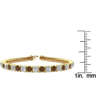 9 1/2 Carat Chocolate Bar Brown Champagne and White Diamond Tennis Bracelet In 14 Karat Yellow Gold, 7 Inches