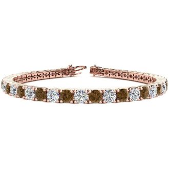 11 3/4 Carat Chocolate Bar Brown Champagne and White Diamond Tennis Bracelet In 14 Karat Rose Gold, 9 Inches