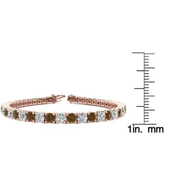 11 3/4 Carat Chocolate Bar Brown Champagne and White Diamond Tennis Bracelet In 14 Karat Rose Gold, 9 Inches