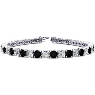 9 3/4 Carat Black and White Diamond Tennis Bracelet In 14 Karat White Gold, 7 1/2 Inches