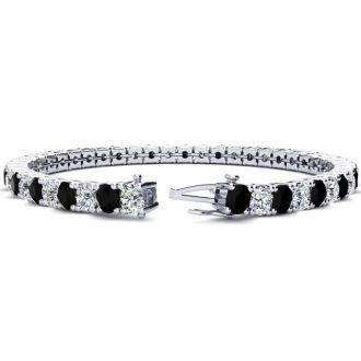 9 3/4 Carat Black and White Diamond Tennis Bracelet In 14 Karat White Gold, 7 1/2 Inches