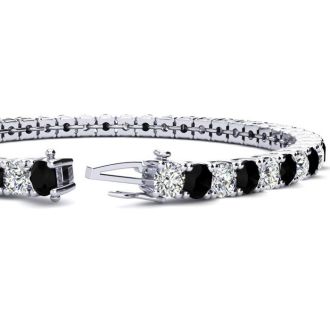 9 3/4 Carat Black and White Diamond Tennis Bracelet In 14 Karat White Gold, 7 1/2 Inches