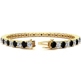 7 3/4 Carat Black and White Diamond Tennis Bracelet In 14 Karat Yellow Gold, 6 Inches