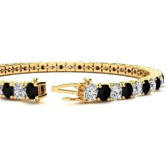 7 3/4 Carat Black and White Diamond Tennis Bracelet In 14 Karat Yellow Gold, 6 Inches