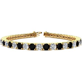11 1/5 Carat Black and White Diamond Tennis Bracelet In 14 Karat Yellow Gold, 8 1/2 Inches