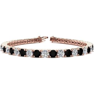 11 1/5 Carat Black and White Diamond Tennis Bracelet In 14 Karat Rose Gold, 8 1/2 Inches
