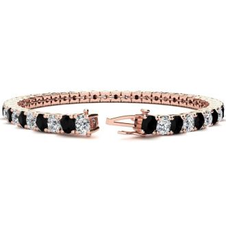11 1/5 Carat Black and White Diamond Tennis Bracelet In 14 Karat Rose Gold, 8 1/2 Inches
