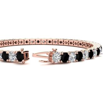 11 1/5 Carat Black and White Diamond Tennis Bracelet In 14 Karat Rose Gold, 8 1/2 Inches