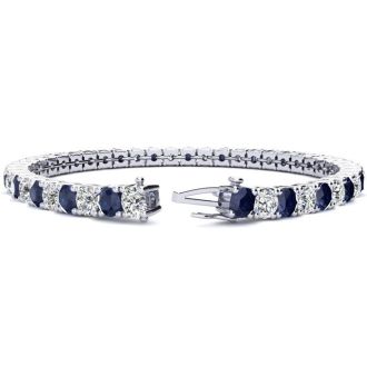 11 Carat Sapphire and Diamond Tennis Bracelet In 14 Karat White Gold, 7 Inches