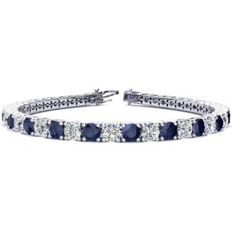 12 3/4 Carat Sapphire and Diamond Tennis Bracelet In 14 Karat White Gold, 8 Inches