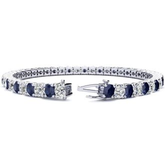 12 3/4 Carat Sapphire and Diamond Tennis Bracelet In 14 Karat White Gold, 8 Inches