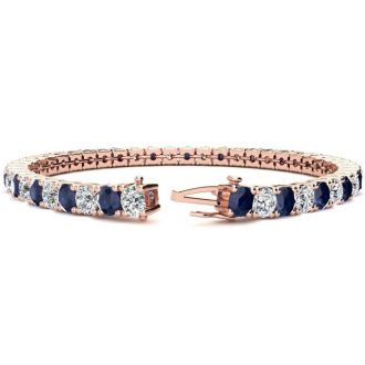 11 Carat Sapphire and Diamond Tennis Bracelet In 14 Karat Rose Gold, 7 Inches