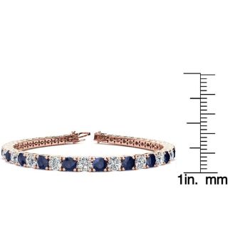 11 Carat Sapphire and Diamond Tennis Bracelet In 14 Karat Rose Gold, 7 Inches