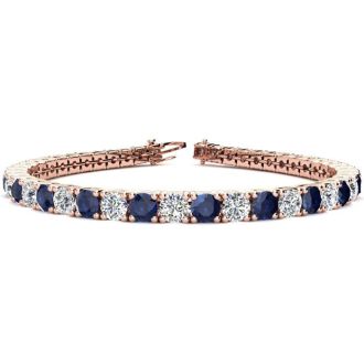 13 1/2 Carat Sapphire and Diamond Tennis Bracelet In 14 Karat Rose Gold, 8 1/2 Inches