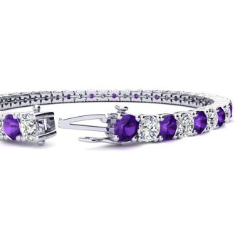 9 1/5 Carat Amethyst and Diamond Tennis Bracelet In 14 Karat White Gold, 7 Inches