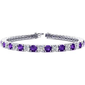 11 1/5 Carat Amethyst and Diamond Tennis Bracelet In 14 Karat White Gold, 8 1/2 Inches