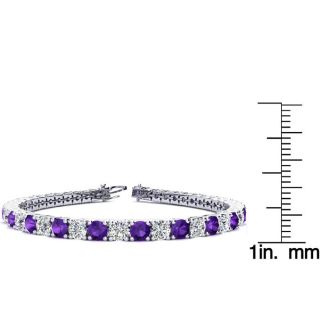 11 1/5 Carat Amethyst and Diamond Tennis Bracelet In 14 Karat White Gold, 8 1/2 Inches
