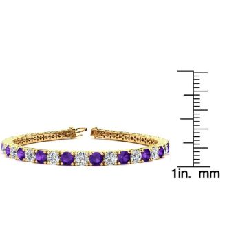 11 3/4 Carat Amethyst and Diamond Tennis Bracelet In 14 Karat Yellow Gold, 9 Inches