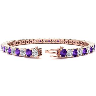 9 1/5 Carat Amethyst and Diamond Tennis Bracelet In 14 Karat Rose Gold, 7 Inches