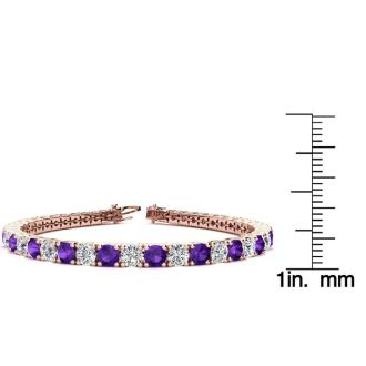 9 1/5 Carat Amethyst and Diamond Tennis Bracelet In 14 Karat Rose Gold, 7 Inches