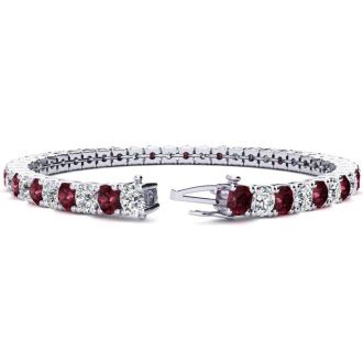 Garnet Bracelet: Garnet Jewelry: 9 1/2 Carat Garnet and Diamond Tennis Bracelet In 14 Karat White Gold, 7 Inches