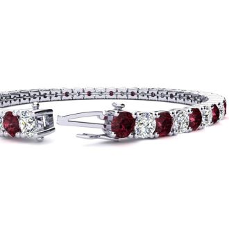 Garnet Bracelet: Garnet Jewelry: 9 1/2 Carat Garnet and Diamond Tennis Bracelet In 14 Karat White Gold, 7 Inches