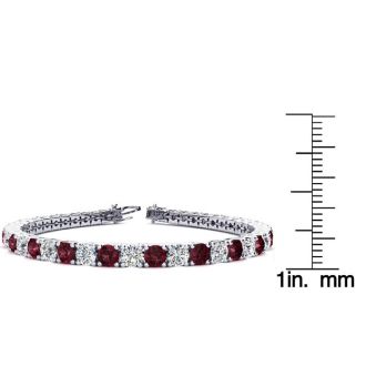 Garnet Bracelet: Garnet Jewelry: 9 1/2 Carat Garnet and Diamond Tennis Bracelet In 14 Karat White Gold, 7 Inches