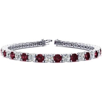 Garnet Bracelet: Garnet Jewelry: 11 3/4 Carat Garnet and Diamond Tennis Bracelet In 14 Karat White Gold, 8 1/2 Inches