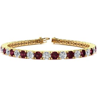 Garnet Bracelet: Garnet Jewelry: 9 1/2 Carat Garnet and Diamond Tennis Bracelet In 14 Karat Yellow Gold, 7 Inches