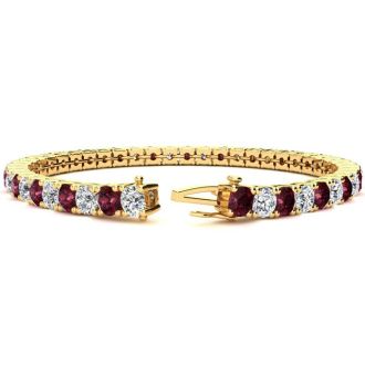 Garnet Bracelet: Garnet Jewelry: 12 1/3 Carat Garnet and Diamond Tennis Bracelet In 14 Karat Yellow Gold, 9 Inches