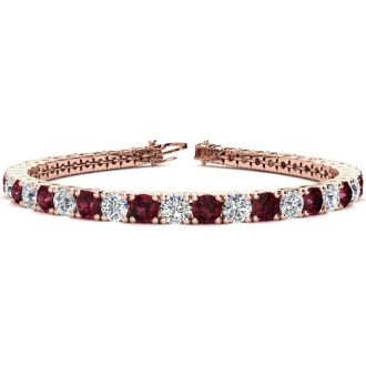 Garnet Bracelet: Garnet Jewelry: 11 Carat Garnet and Diamond Tennis Bracelet In 14 Karat Rose Gold, 8 Inches
