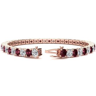 Garnet Bracelet: Garnet Jewelry: 11 Carat Garnet and Diamond Tennis Bracelet In 14 Karat Rose Gold, 8 Inches