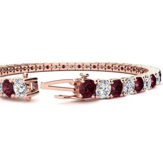 Garnet Bracelet: Garnet Jewelry: 11 Carat Garnet and Diamond Tennis Bracelet In 14 Karat Rose Gold, 8 Inches