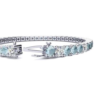 Aquamarine Bracelet: Aquamarine Jewelry: 7 3/4 Carat Aquamarine and Diamond Alternating Tennis Bracelet In 14 Karat White Gold, 7 Inches