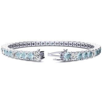 Aquamarine Bracelet: Aquamarine Jewelry: 8 1/3 Carat Aquamarine and Diamond Alternating Tennis Bracelet In 14 Karat White Gold, 7 1/2 Inches