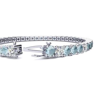 Aquamarine Bracelet: Aquamarine Jewelry: 8 1/3 Carat Aquamarine and Diamond Alternating Tennis Bracelet In 14 Karat White Gold, 7 1/2 Inches