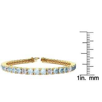 Aquamarine Bracelet: Aquamarine Jewelry: 7 3/4 Carat Aquamarine and Diamond Alternating Tennis Bracelet In 14 Karat Yellow Gold, 7 Inches