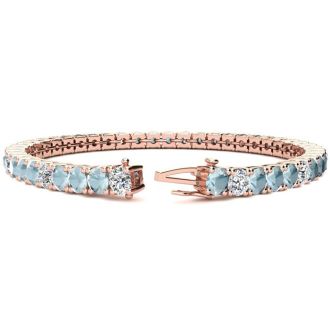 Aquamarine Bracelet March Birthstone 7 3 4 Carat Aquamarine and Diamond Alternating Tennis Bracelet In 14 Karat Rose Gold 7 Inches